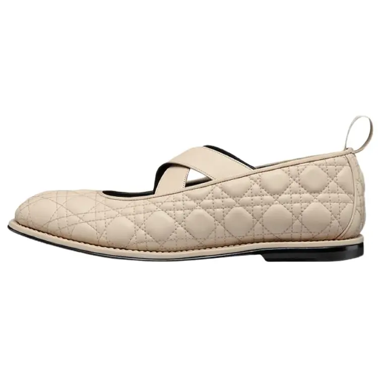 DIOR Tendu Cow Leather Flat Mary Jane Shoes Men's Beige