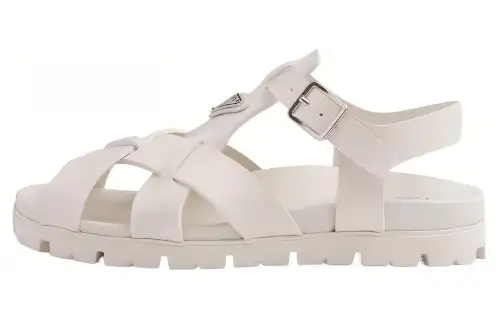 PRADA Rubber One Strap Sandals Men's Beige