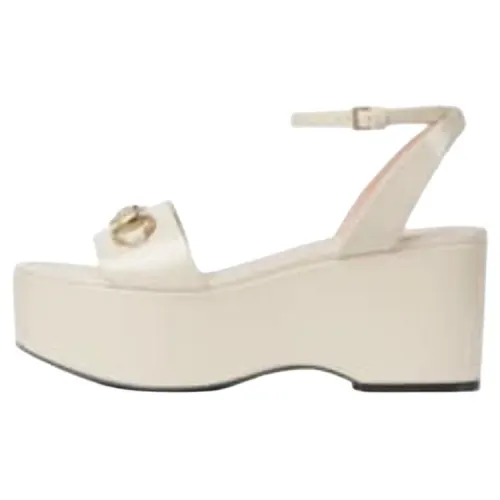 GUCCI Horsebit Leather One Strap Sandals 7.5cm Women's White