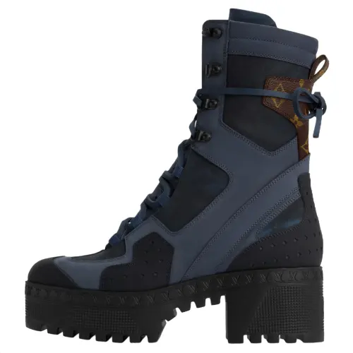 LOUIS VUITTON Laureate Calfskin Short Combat Boots 5cm Women's Blue