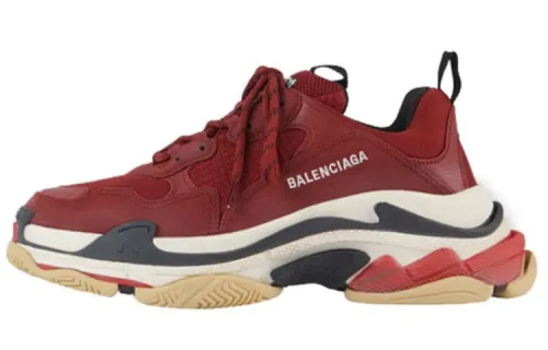 Balenciaga Triple S Leather Low top Chunky Sneakers Men's Red Black