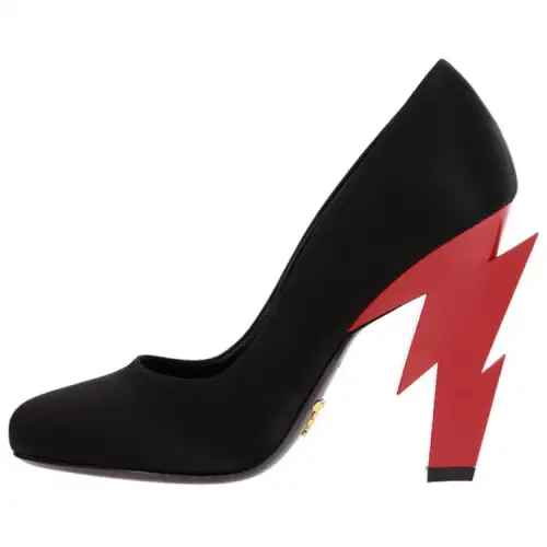PRADA Satine Thunder Slip on Irregular Heel High Heels Women's Black