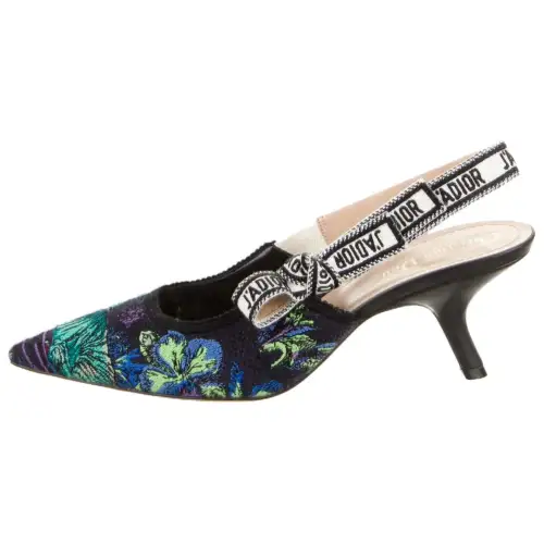 DIOR J'Adior Cotton Fabric Slim Heel High Heels 6.5cm Women's Black Purple