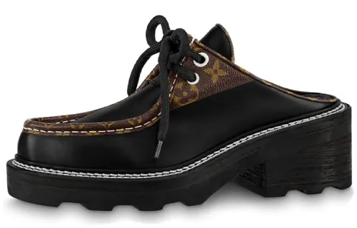LOUIS VUITTON Beaubourg Closed Toe Slippers Women's Black
