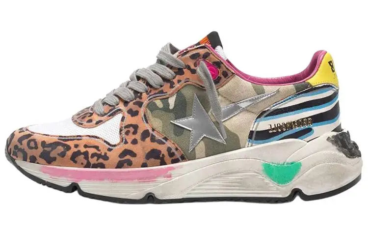 Golden Goose Running Sole Low top Casual Shoes Women's Camouflage Leopard Print Yellow Tail Distressed