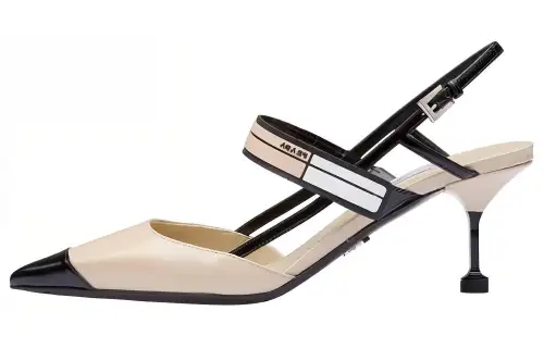 PRADA Leather Slim Heel High Heels 6.5cm Women's Nude