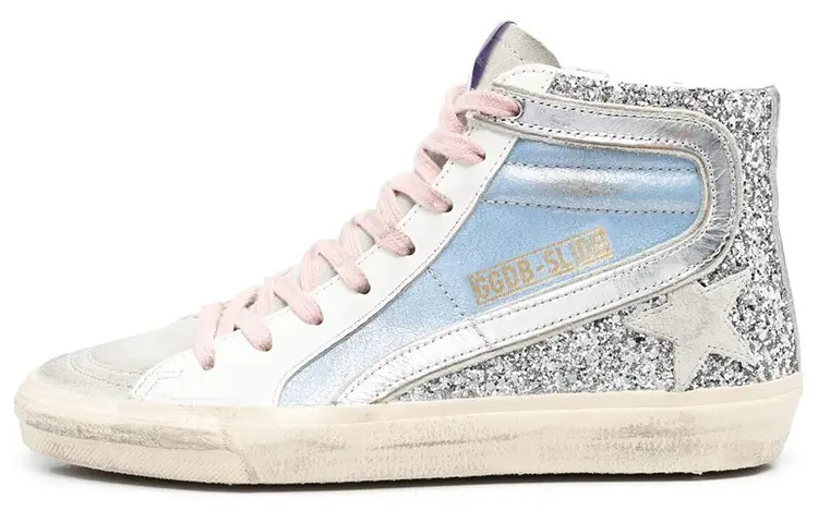 Golden Goose Slide Skateboard Shoes Women's High Top Blue