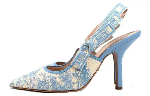 DIOR J'Adior Cotton Fabric Slim Heel High Heels Women's Blue