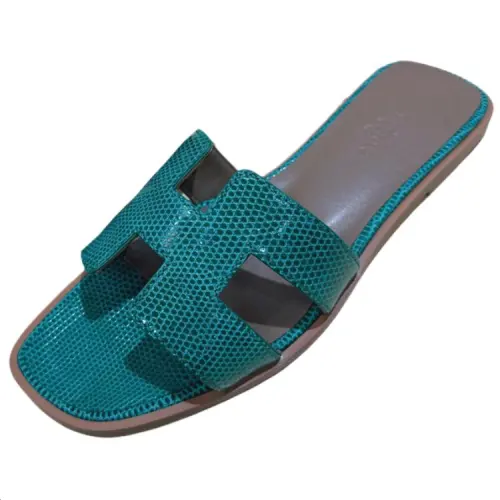 HERMES Oran Rubber Slide Slippers Women's Green
