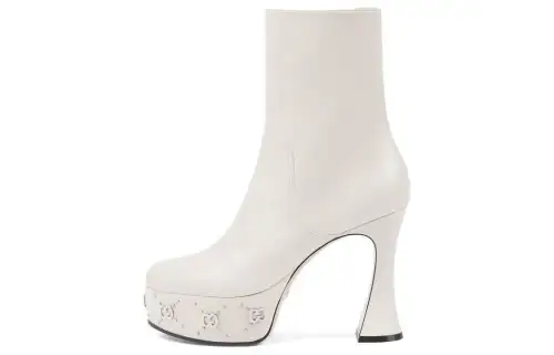 GUCCI Leather Ankle Boots 11.5cm Women's White