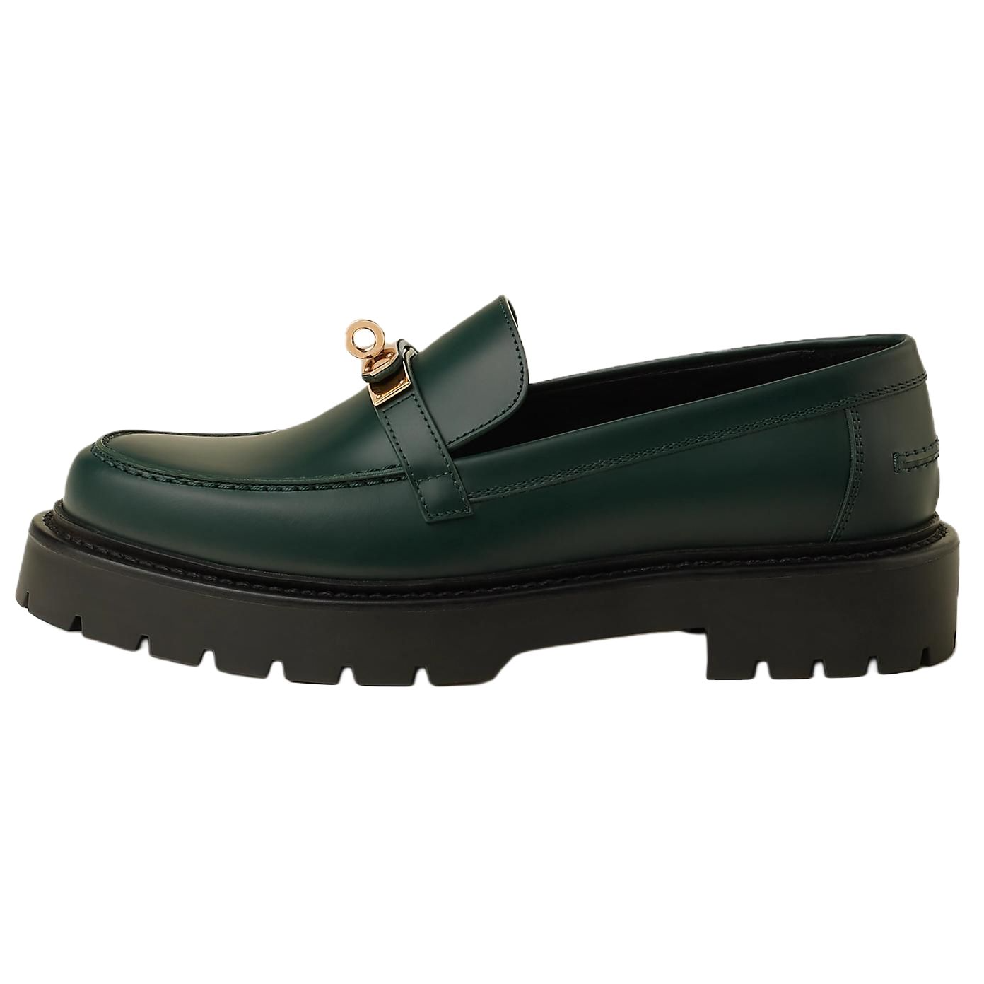 HERMES Icone Calfskin Loafers 3cm Women's Green