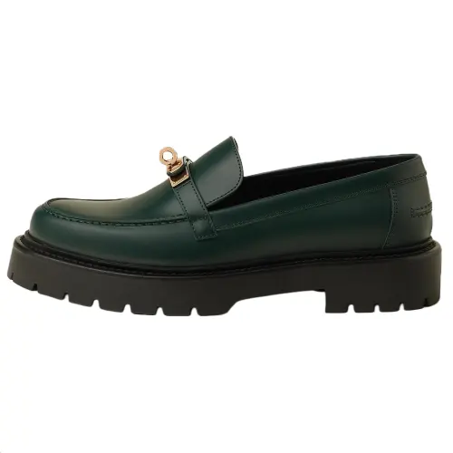 HERMES Icone Calfskin Loafers 3cm Women's Green