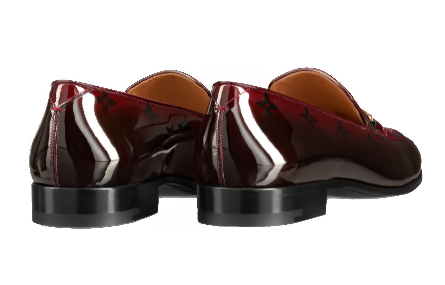 LOUIS VUITTON Club Patent Leather Loafers Men's Burgundy
