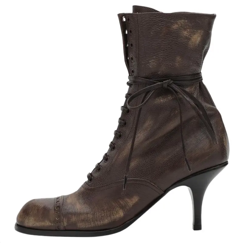 MIU MIU Leather Ankle Boots Women's Brown