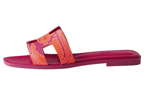 HERMES Oran Sandal Orange SynthŽtique Cotton Canvas