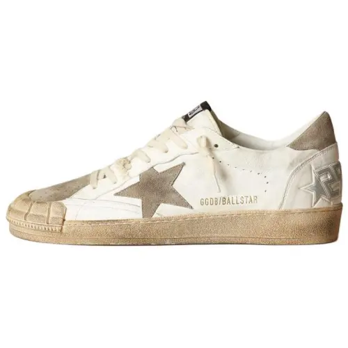 Golden Goose Ball Star Leather Lace Up Low top Stylish Skateboarding Shoes Men's White Umber Distressed