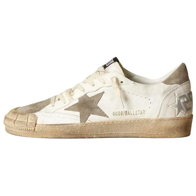 Golden Goose Ball Star Leather Lace Up Low top Stylish Skateboarding Shoes Men's White Umber Distressed