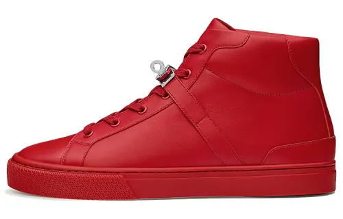 HERMES Daydream Cow Leather High top Stylish Skateboarding Shoes Men's Red