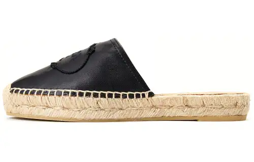 PRADA Comfortable Round Toe Leather Patchwork Closed Toe Slippers Women's Black