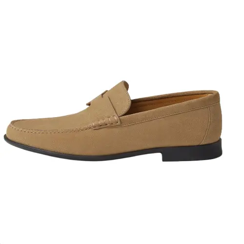 HERMES Duke Suede Loafers Men's Light Brown