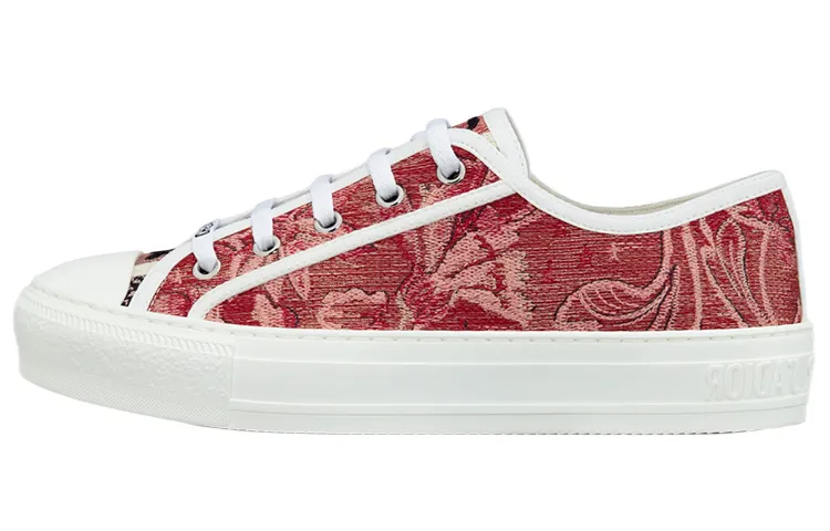 DIOR Walk'n'Dior Cotton Fabric Embroidery Stylish Skateboarding Shoes Women's Cherry Red