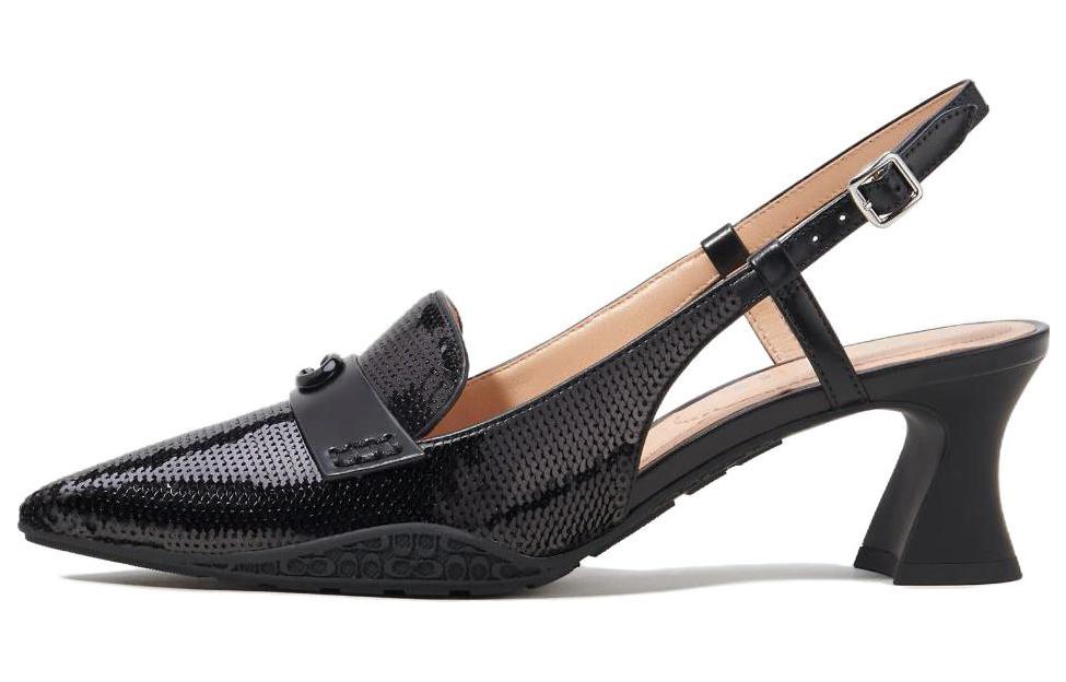 COACH Hybrid Leather Chunky Heel High Heels 5.7cm Women's Black