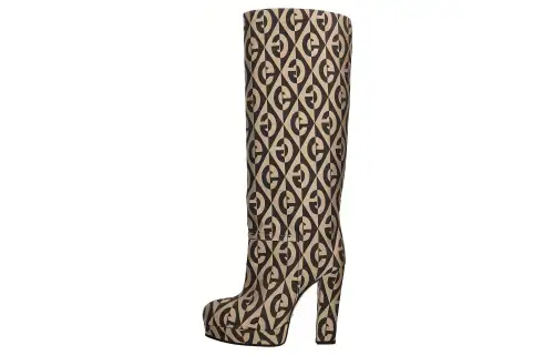 GUCCI Pu Fabric Knee high Boots Women's Black Beige