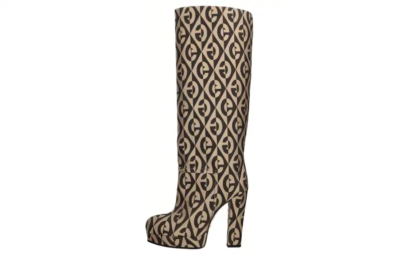 GUCCI Pu Fabric Knee high Boots Women's Black Beige