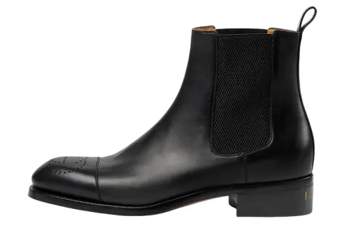GUCCI Leather Short Chelsea Boots Men's Black