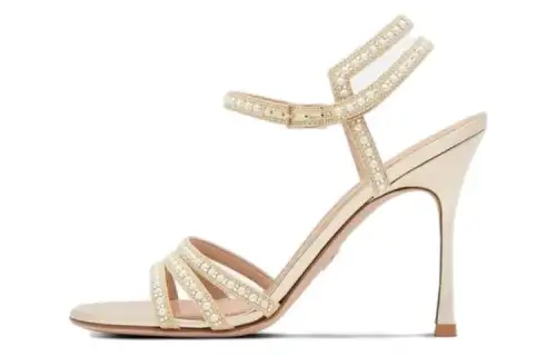 DIOR Gem Jimmy Choo Malibu Cotton Fabric One Strap Sandals Women's Blue