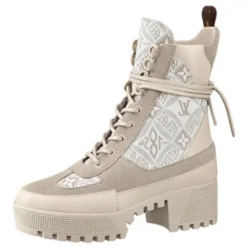 LOUIS VUITTON Laureate Leather Ankle Boots Women's Beige