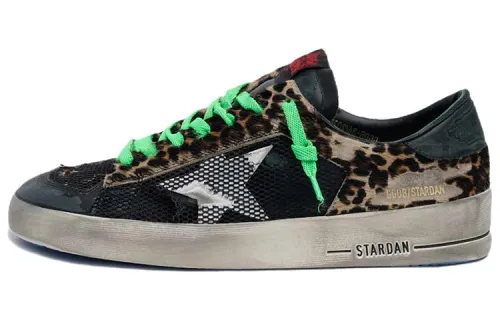 Golden Goose Stardan Leather Stylish Skateboarding Shoes Men's Black Green Distressed