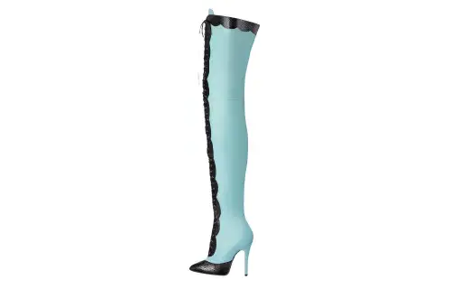 GUCCI Leather Knee High Boots 11cm Women's Light Blue