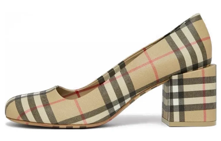 Burberry Cotton Fabric Chunky Heel High Heels 6.5cm Women's Archive Beige
