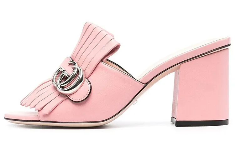 GUCCI Fringe Slide Slippers Women's Pink