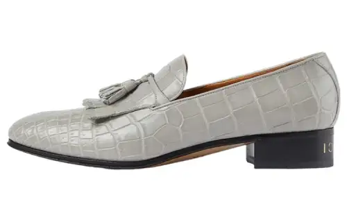 GUCCI Crocodile Leather Loafers Men's Gray