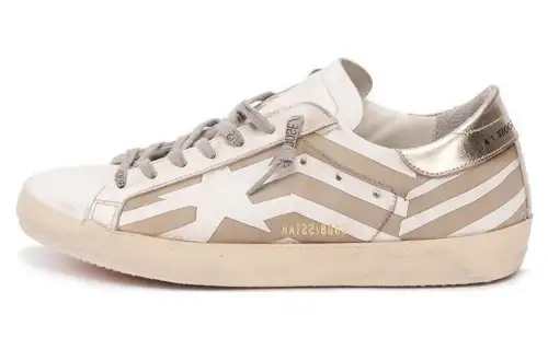 Golden Goose Super Star Leather Low top Skateboard Shoes Men's White Brown Distressed