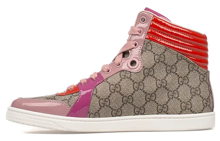 GUCCI Leather High top Skateboard Shoes Women's Brown