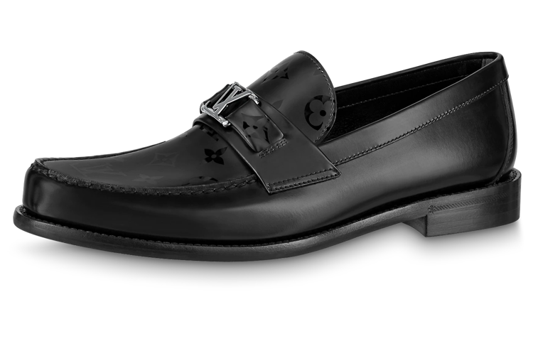LOUIS VUITTON Major Loafers Men's Silver Logo, Black