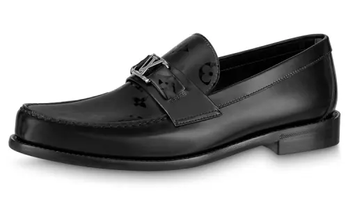 LOUIS VUITTON Major Loafers Men's Silver Logo, Black
