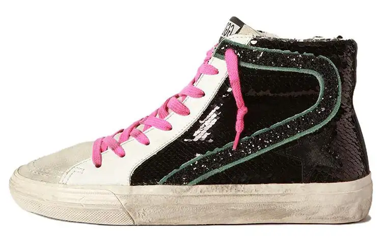 Golden Goose Leather High top Skateboard Shoes Women's Black White