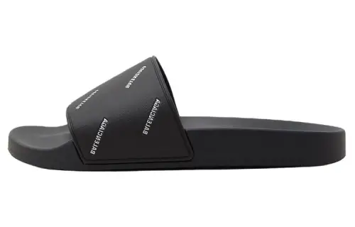 Balenciaga Pool Slides Repeat Logo Black White