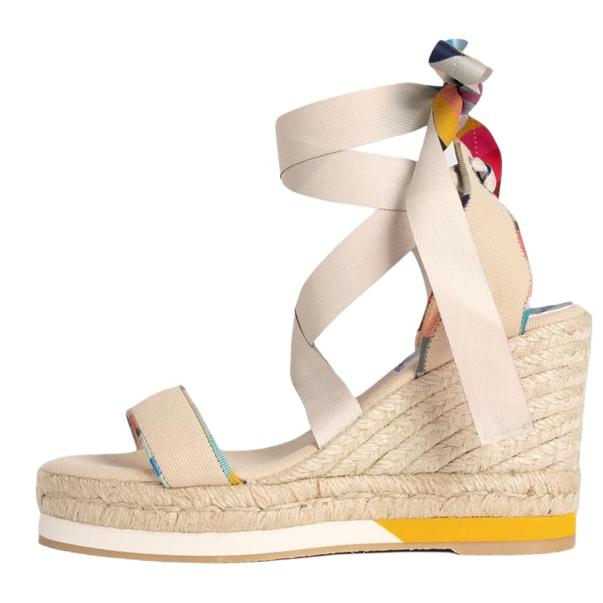 Paul Smith Ecru Fabric Round Toe Open Toe Strap Sandals Women's Beige