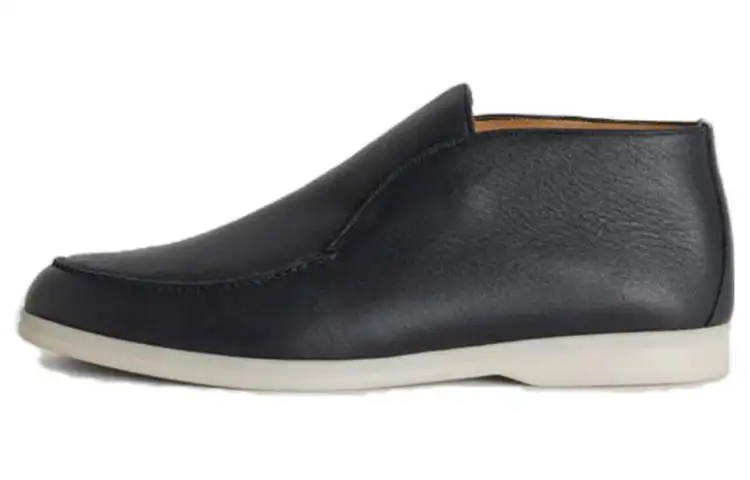 Loro Piana Open Walk Leather Avant Garde Ankle Boots Men's Marine Blue