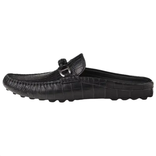 HERMES Icaro Crocodile Leather Gommino Loafers Men's Black