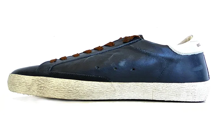 Golden Goose Super Star Low top Stylish Skateboarding Shoes Men's Dark Blue White Tail Distressed