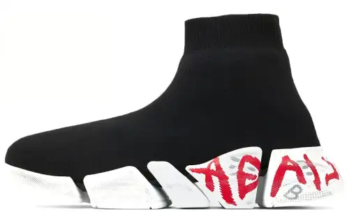 Balenciaga Speed 2.0 Sneakers 'Black Knit With Red Graffiti'