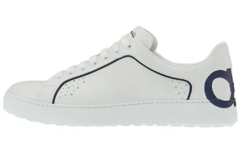 FERRAGAMO Gancini Cow Leather Low top Stylish Skateboarding Shoes Men's White Blue