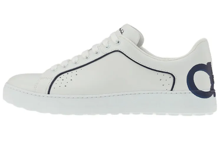 FERRAGAMO Gancini Cow Leather Low top Stylish Skateboarding Shoes Men's White Blue