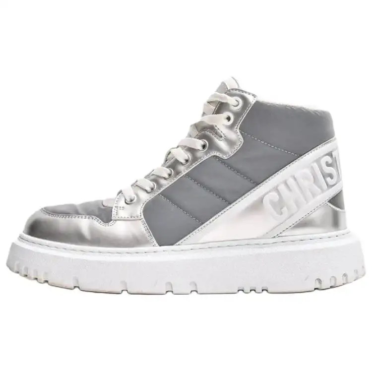 DIOR D Player Mid top Skateboard Shoes Women's Silver Gray